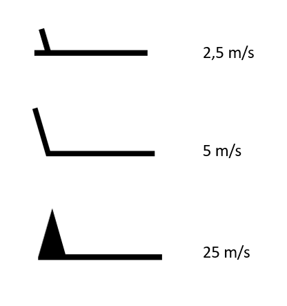 Figur 1. Exempel på vindflaggor vid västlig vind (det blåser från väst mot ost). Figur 1. Exempel på vindflaggor vid västlig vind.