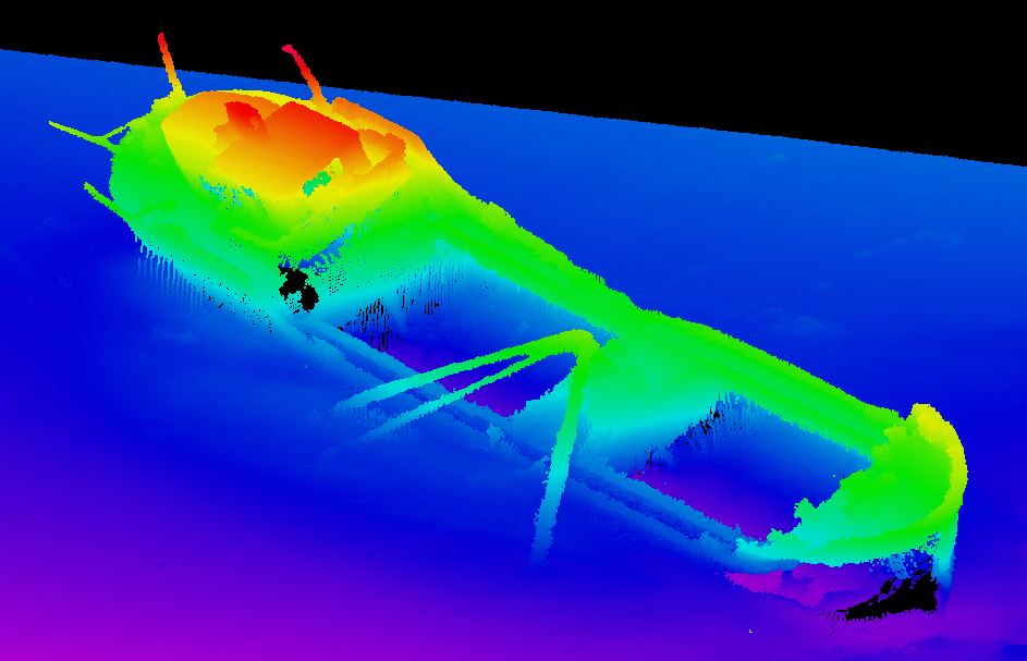 Bilden visar en tredimensionell bild av ett fartygsvrakvrak.