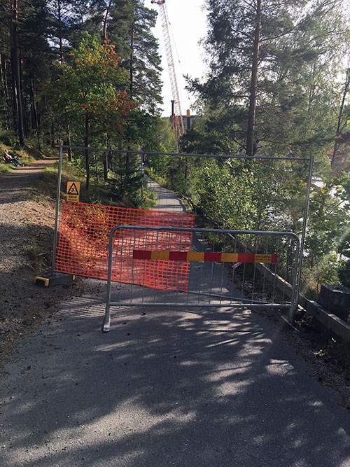 Del av gång- och cykelväg avstängd. Foto: Sjöfartsverket Del av gång och cykelväg avstängd.