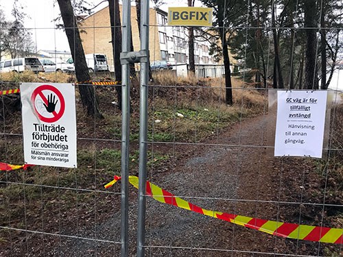 Gång och cykelväg avstängd i båda riktningarna. Foto: Sjöfartsverket Gång och cykelväg avstängd i båda riktningarna.