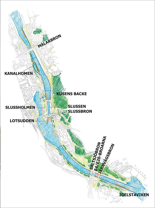 Geografisk beskrivning av Södertälje kanal och sluss