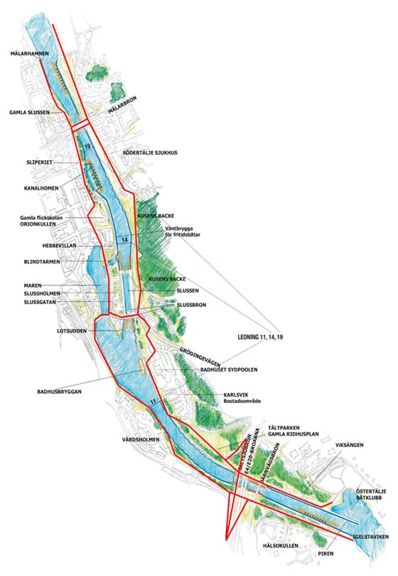 Arbetsbild över Södertälje kanal och sluss Arbetsbild över Södertälje kanal och sluss
