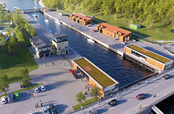 Illustration på nya slussen i Södertälje. Illustration: SWECO Illustration på nya slussen i Södertälje
