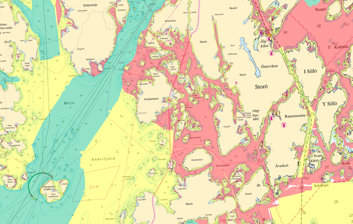 Bild av ett sjökort över Stockholms skärgård.