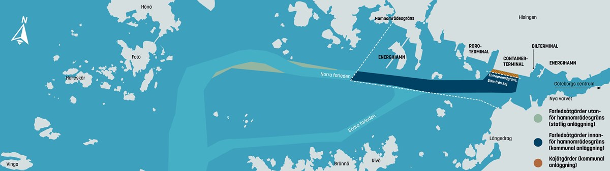 Illustration Skandiaporten innanför och utanför hamnområdesgränsen.