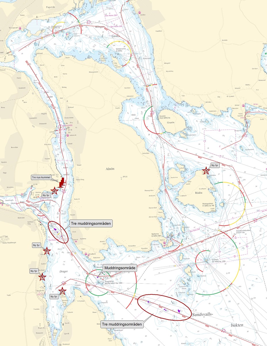 he project includes the public fairways 650, 651, 652, and 6514 to Sundsvall Port.