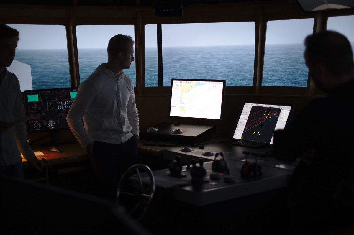 Looking out at "sea" from a bridge simulator