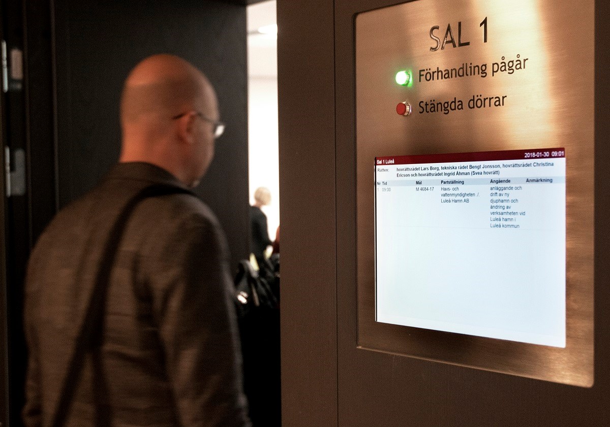 Bilden från förhandlingarna i Mark- och miljööverdomstolen. Foto: Agne Hörnestig Bilden från förhandlingarna i Mark- och miljööverdomstolen