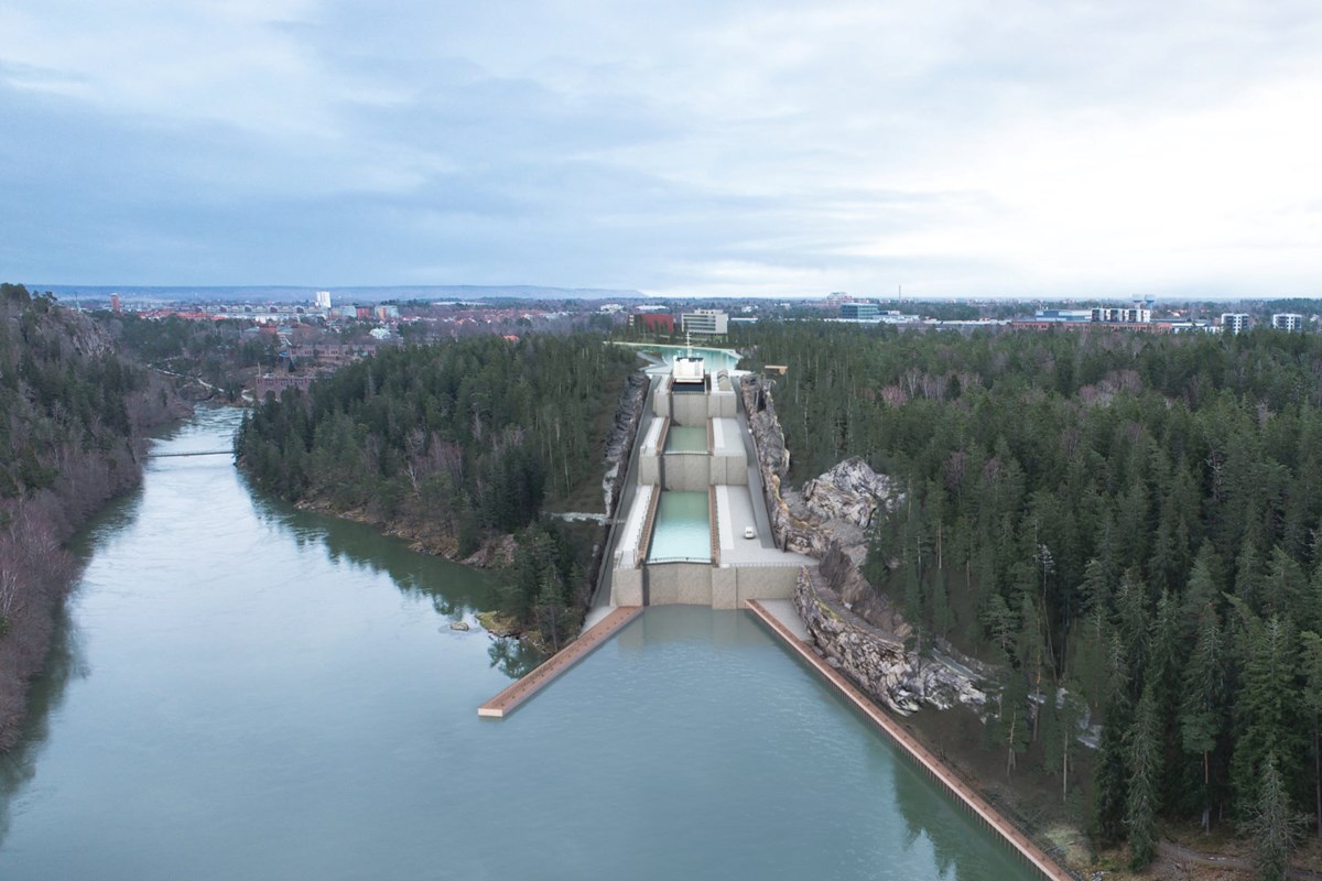 Bild på slussen i trollhätte kanal sett snett uppifrån Bild på slussen i trollhätte kanal sett snett uppifrån