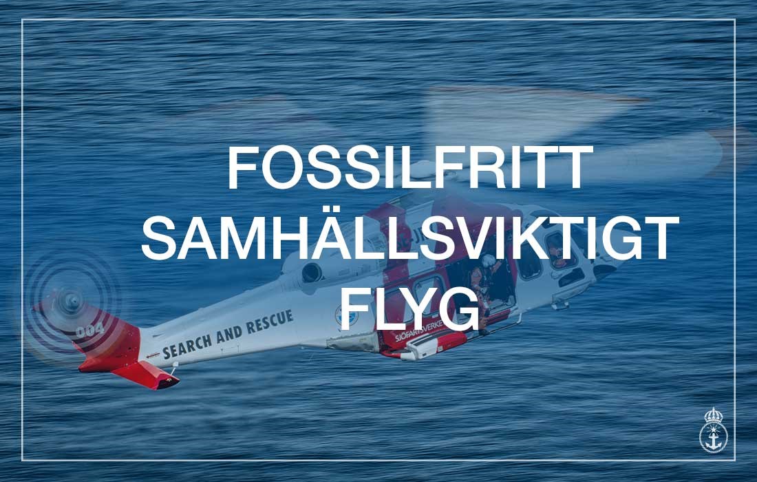 Bild på helikopter med havet i bakgrunden. Bilden är en hyperlänk som leder in till sida med information kring fossilfri samhälssviktigt flyg