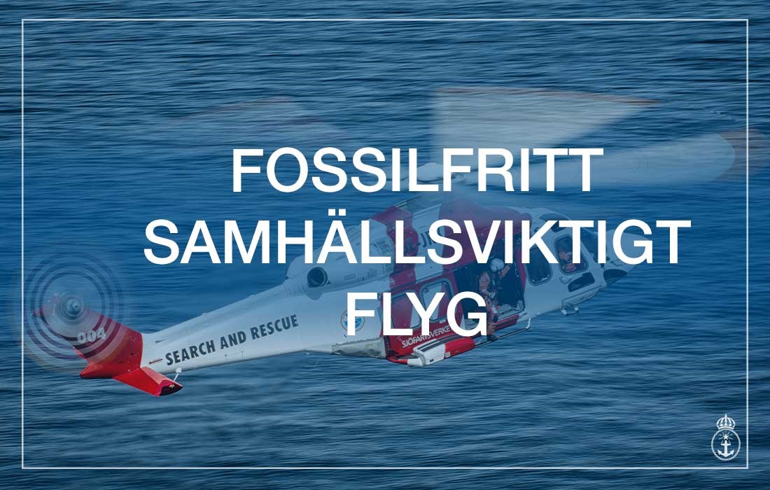 Bild på helikopter med havet i bakgrunden. Bilden är en hyperlänk som leder in till sida med information kring fossilfri samhälssviktigt flyg