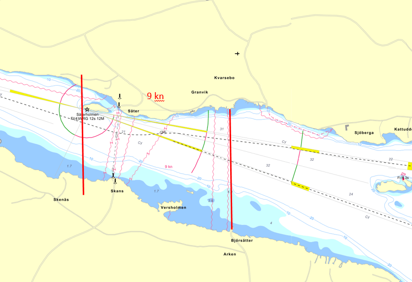 Picture showing chart over Skenäs ferry and speed restriction