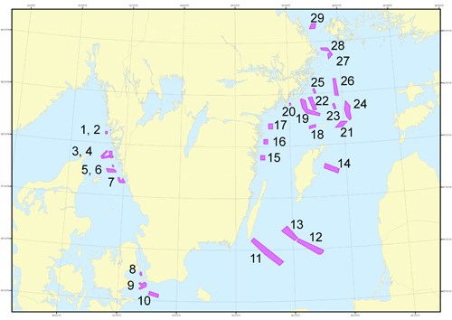 Map of areas with enhanced risk of mines